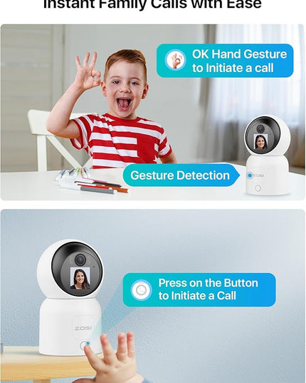ZOSI 4MP 2 Way Video Security Camera, C519M 360° View Baby/Pet Dog Monitor, 2.5K Plug-in 2.4G/5G Dual-Band WiFi Smart Home Indoor Cam,One-Touch Call,Human Detection,Pan/Tilt,Cloud & SD Card Storage ZOSI