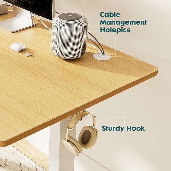 SMUG Standing Desk, Adjustable Height Electric Sit Stand Up Down Computer Table, 40x24 Inch Ergonomic Rising Desks for Work Office Home, Modern Lift Motorized Gaming Desktop Workstation, Natural - LeafyLoom