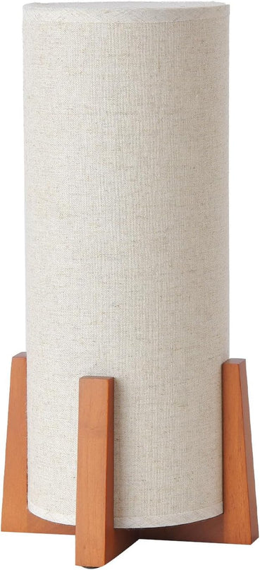 KUNJOULAM Modern Small Table Lamps, Nightstand Lamp with Linen Fabric Shade, 13.9" Cylinder Bedside Table Lamp for Bedroom, Cafe, Living Room Home Decor - LeafyLoom