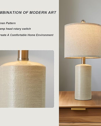 20.25" Small Table Lamps Set of 2 Modern Ceramic Lamps for Living Room Farmhouse Bedside Lamps Boho Lamps for Night Stands White Bedroom Lamps Side Table Lamps End Table Lamps - LeafyLoom