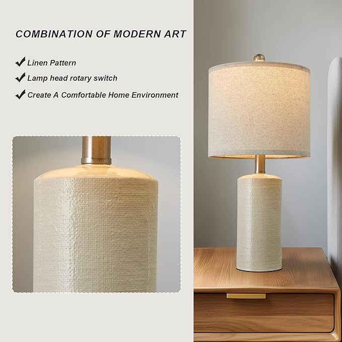 20.25" Small Table Lamps Set of 2 Modern Ceramic Lamps for Living Room Farmhouse Bedside Lamps Boho Lamps for Night Stands White Bedroom Lamps Side Table Lamps End Table Lamps - LeafyLoom