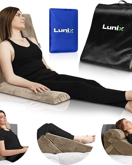 Lunix 3pcs Orthopedic Bed Wedge Pillow Set, Post Surgery Memory Foam for Back, Leg & Knee Pain Relief, Sitting Pillow, Adjustable Pillows for Acid Reflux and GERD for Sleeping, with Hot Cold Pack - LeafyLoom