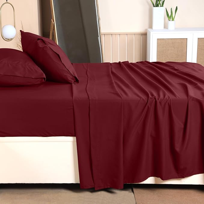 Utopia Bedding Twin Bed Sheets Set - 3 Piece Bedding - Brushed Microfiber - Shrinkage and Fade Resistant - Easy Care (Twin, Burgundy) - LeafyLoom