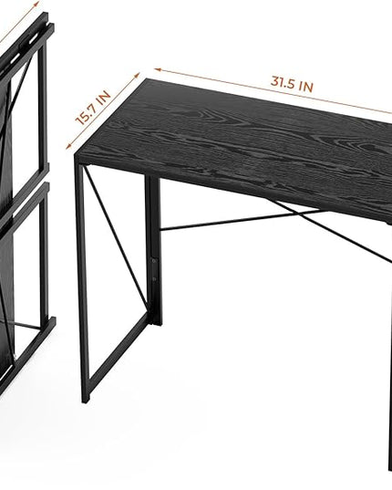 Coavas 31.5 inch Folding Desk No Assembly Required, Writing Computer Desk Space Saving Foldable Table Simple Home Office Desk, Black Wood - LeafyLoom