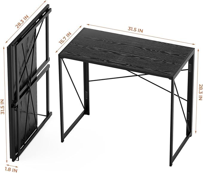 Coavas 31.5 inch Folding Desk No Assembly Required, Writing Computer Desk Space Saving Foldable Table Simple Home Office Desk, Black Wood - LeafyLoom