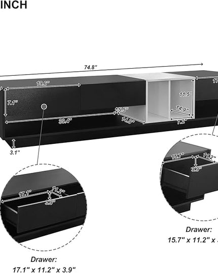 Merax Sleek and Stylish TV Stand with Perfect Storage Solution, Two-Tone Media Console for Television Up to 80'', Functional Cabinet with Versatile Compartment for Living Room, Black - LeafyLoom