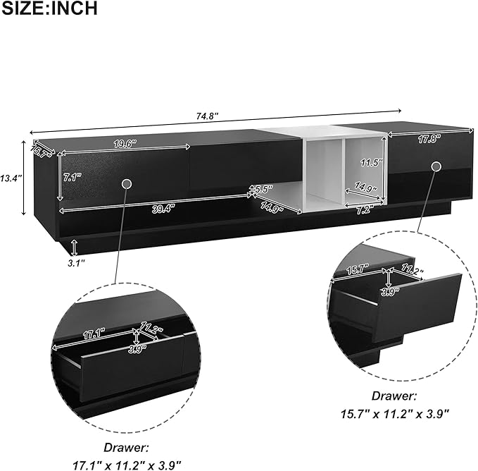 Merax Sleek and Stylish TV Stand with Perfect Storage Solution, Two-Tone Media Console for Television Up to 80'', Functional Cabinet with Versatile Compartment for Living Room, Black - LeafyLoom