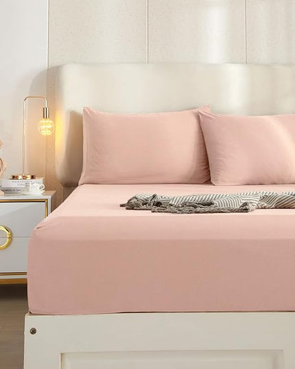 HighBuy Blush Pink Full Size Sheet Set Extra Soft Deep Pocket Sheets Set,4 Piece Bed Sheets Set Fit 16 Mattress,Wrinkle,Fade,Stain Resistant Cooling Bed Sheets,Fitted Sheets,Pillowcases Set - LeafyLoom
