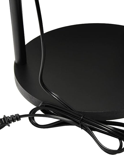Simple Designs LF2010-BLK 62.5" Round Modern Shelf Etagere Organizer Storage Floor Lamp with 2 USB Charging Ports, 1 Charging Outlet and Linen Shade for Living Room Bedroom Office, Black - LeafyLoom