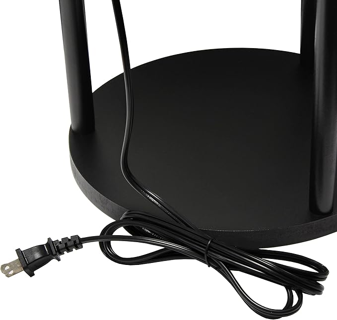 Simple Designs LF2010-BLK 62.5" Round Modern Shelf Etagere Organizer Storage Floor Lamp with 2 USB Charging Ports, 1 Charging Outlet and Linen Shade for Living Room Bedroom Office, Black - LeafyLoom