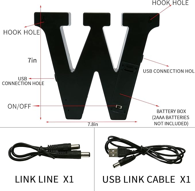 LED Marquee Letter Lights-DIY Marquee Lights up Letter Signs, Dual DC Interface Upgrade Multi-Letter Connection, 26 Alphabet Signs for Wedding, Birthday, Party， Bar Decoration (W) - LeafyLoom
