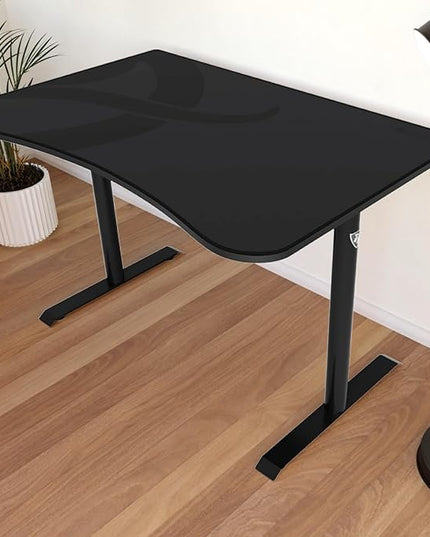 Arozzi Arena Fratello Curved Gaming and Office Desk with Full Surface Water Resistant Desk Mat Custom Monitor Mount Cable Management Cut Outs Under The Desk Cable Management Netting - Dark Grey - LeafyLoom
