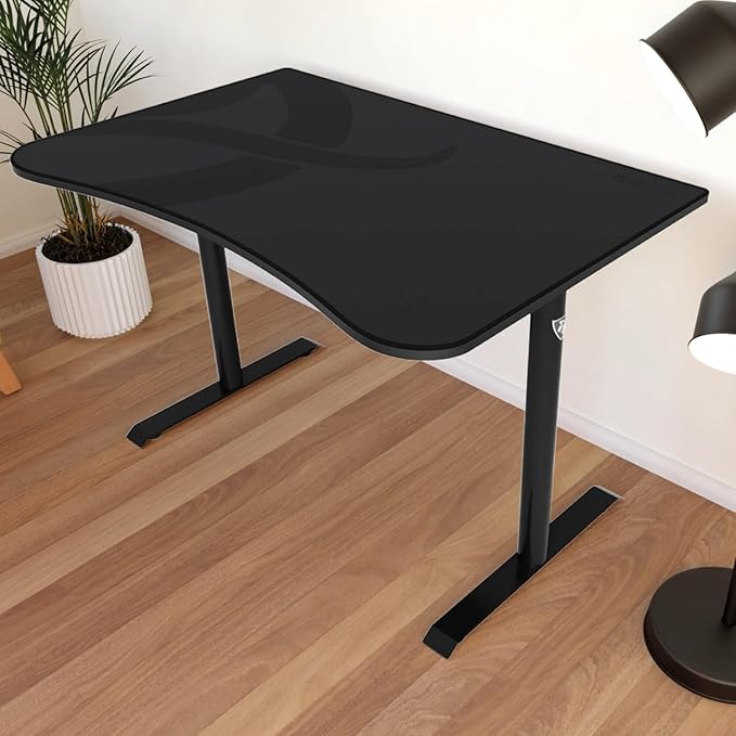 Arozzi Arena Fratello Curved Gaming and Office Desk with Full Surface Water Resistant Desk Mat Custom Monitor Mount Cable Management Cut Outs Under The Desk Cable Management Netting - Dark Grey - LeafyLoom