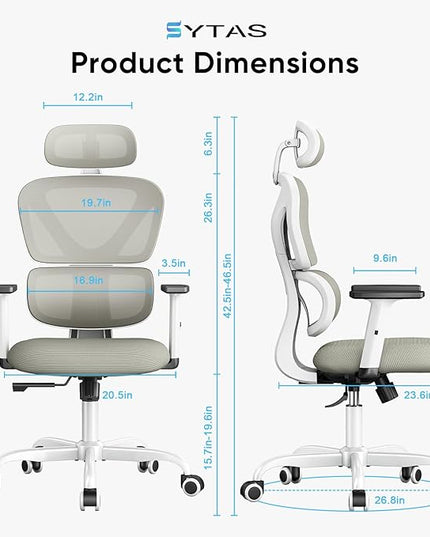 Sytas Ergonomic Office Chair, High Back Computer Desk Chair with Lumbar Support and Adjustable Headrest, Executive Swivel Chair for Home Office, Tilt Function - LeafyLoom