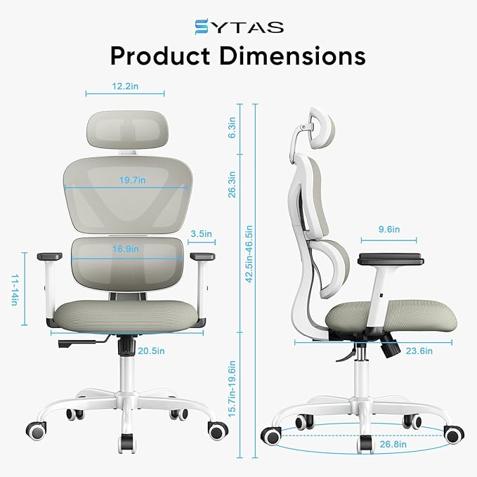 Sytas Ergonomic Office Chair, High Back Computer Desk Chair with Lumbar Support and Adjustable Headrest, Executive Swivel Chair for Home Office, Tilt Function - LeafyLoom