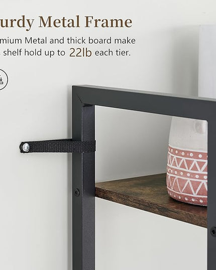 Tajsoon 3 Tier Ladder Shelf Industrial Small Bookcase, Narrow Small Bookshelf with Metal Frame, Multifunctional Skinny Shelf for Bedroom, Living Room, Home Office, Rustic Brown - LeafyLoom