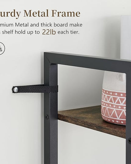 Tajsoon 4 Tier Bookshelf Industrial Ladder Shelf, Tall Skinny Bookshelf with Wood, Freestanding Thin Bookshelf for Home Office, Living Room, Bedroom, Metal Frame, Rustic Brown - LeafyLoom