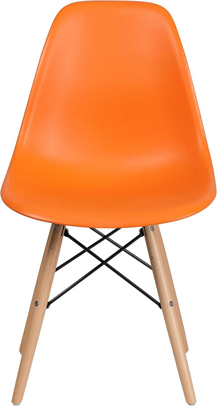 Flash Furniture 2 Pack Elon Series Orange Plastic Chair with Wooden Legs - LeafyLoom