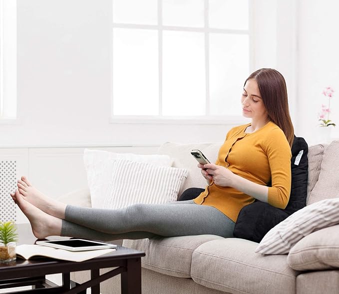 Nestl Reading Pillow with Portable Laptop Lap Desk, Velvet Feel Back Pillow for Sitting in Bed, Shredded Memory Foam Back Support Pillow for Bed, Bed Rest Pillow with Arms, Standard - Black - LeafyLoom