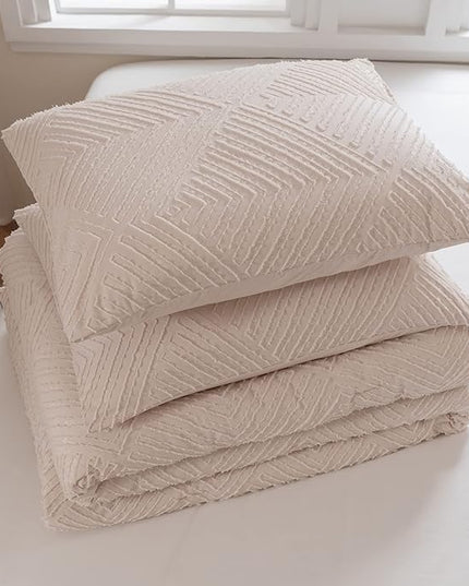 Full Comforter Set, Tufted Cream Comforter Set Full, Boho Bedding Comforter Sets Extra Fluffy, Ideal for All Seasons 3 Pieces (1 Comforter, 2 Pillowcases) - LeafyLoom