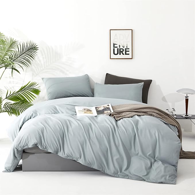Dusty Blue Comforter Set Cal King Size Blue Comforter 3 Pieces Blue Color California King Comforter Bedding Set Women Solid Blue Cal King Bed Comforter Set - LeafyLoom