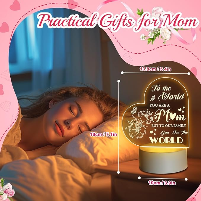 Linkax Mom Birthday Gifts, Gifts for Mom from Daughter Son, Mom Gifts Room Decorative Ideas Engraved Night Light, Thanksgiving Mothers Day Christmas Birthday Gifts for Mom, Best Mom Ever Gifts - LeafyLoom