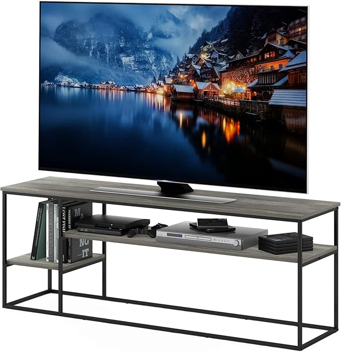 Furinno Moretti Modern Lifestyle TV Stand, French Oak Grey - LeafyLoom