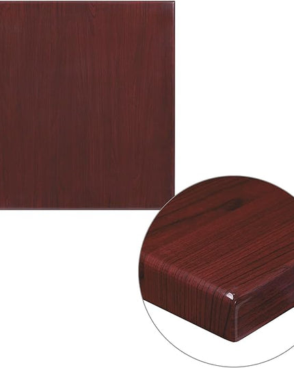 Flash Furniture Glenbrook 24'' Square High-Gloss Mahogany Resin Table Top with 2'' Thick Drop-Lip - LeafyLoom