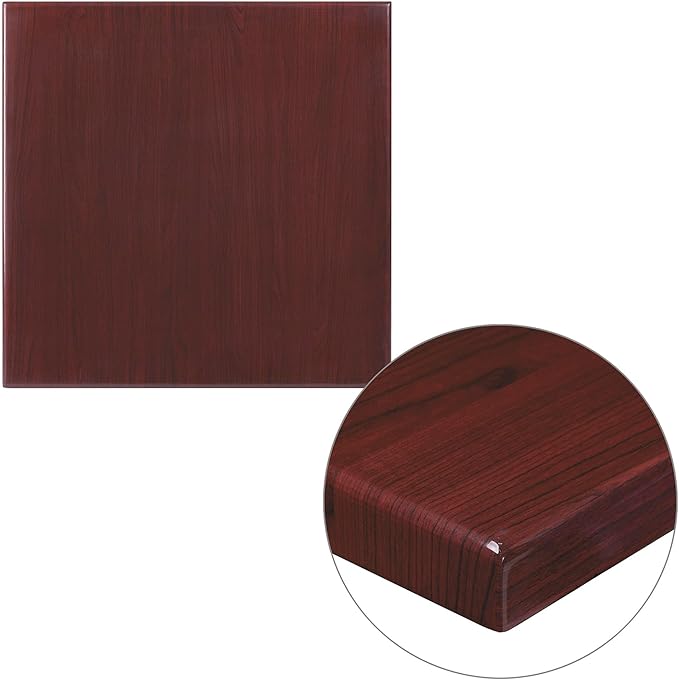 Flash Furniture Glenbrook 24'' Square High-Gloss Mahogany Resin Table Top with 2'' Thick Drop-Lip - LeafyLoom