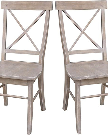 International Concepts Set of Two X-Back Solid Wood Seats Dining Chairs, Washed Gray Taupe - LeafyLoom