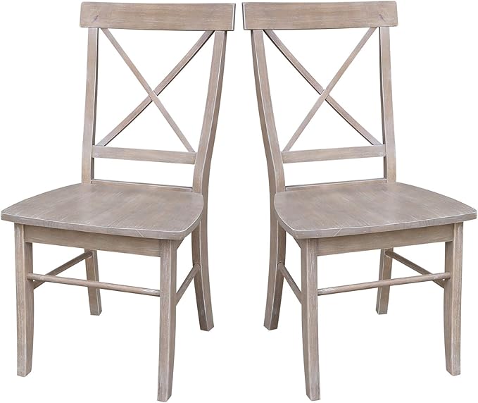 International Concepts Set of Two X-Back Solid Wood Seats Dining Chairs, Washed Gray Taupe - LeafyLoom