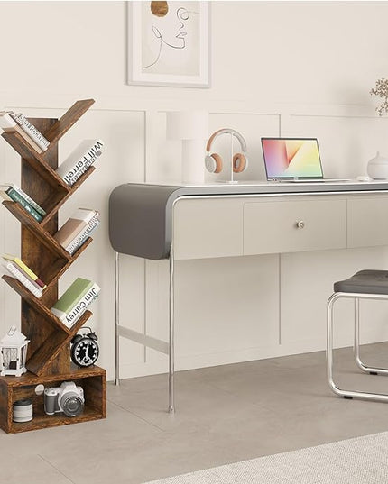 YMYNY 6 Tier Tree Bookshelf, Tall Bookcase, Wood Book Storage Rack with Drawer, Modern Floor Standing Book Shelf for Books/Movies/CDs, Utility Organizer for Living Room, Office, Rustic Brown UHBC016H - LeafyLoom