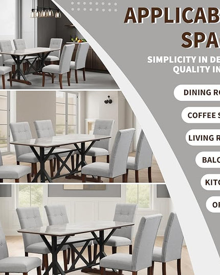 NicBex Dining Room Table Set for 6 Kitchen Table and Chairs Sintered Stone Dining Table with 6 Tufted Upholstered Chairs, 63-inch Rectangle Dining Table for Dining Room, Gray - LeafyLoom