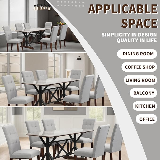 NicBex Dining Room Table Set for 6 Kitchen Table and Chairs Sintered Stone Dining Table with 6 Tufted Upholstered Chairs, 63-inch Rectangle Dining Table for Dining Room, Gray - LeafyLoom
