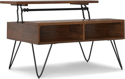 SIMPLIHOME Hunter 36 inch Wide Rectangle Industrial Small Lift Top Coffee Table in Walnut for The Living Room and Family Room - LeafyLoom