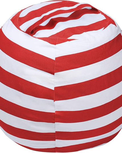 2 PCS Stuffed Animal Storage Bean Bag Chair Cover, Cotton Canvas Beanbag with Zipper for Organizing Kid's and Adults Room Red 24" - LeafyLoom