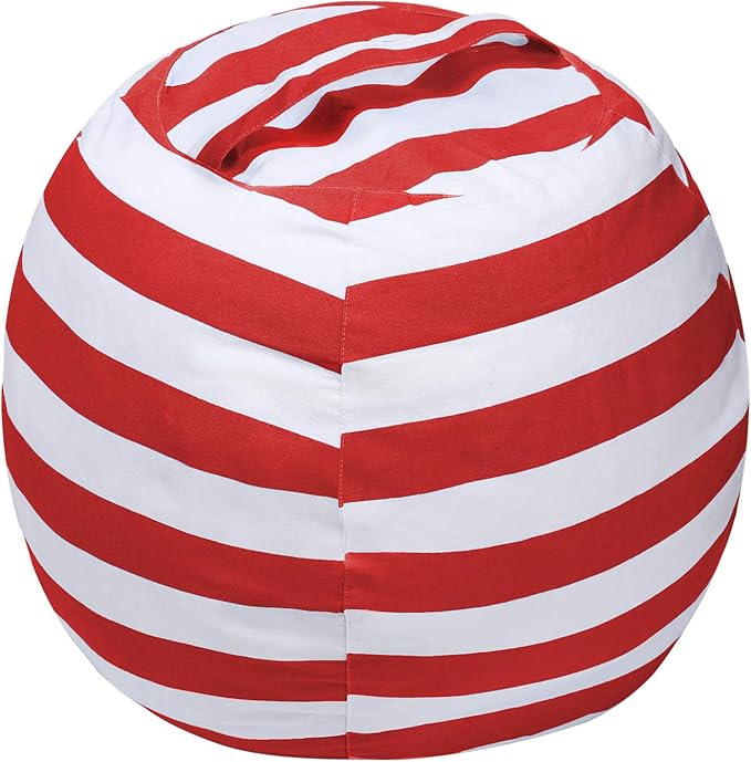 2 PCS Stuffed Animal Storage Bean Bag Chair Cover, Cotton Canvas Beanbag with Zipper for Organizing Kid's and Adults Room Red 24" - LeafyLoom