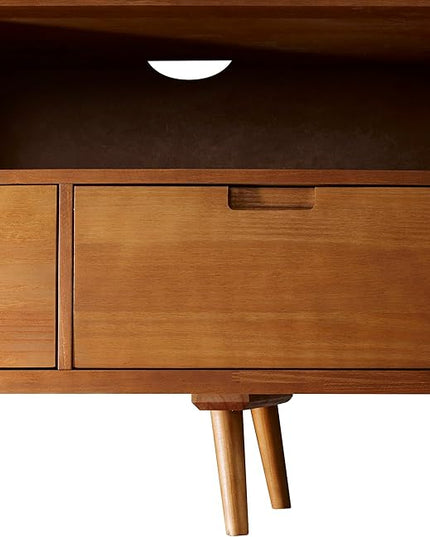 Walker Edison 3-Drawer Mid Century Modern Wood TV Stand for TV's up to 65" Flat Screen Cabinet Door Living Room Storage Entertainment Center, 58 Inch, Caramel - LeafyLoom