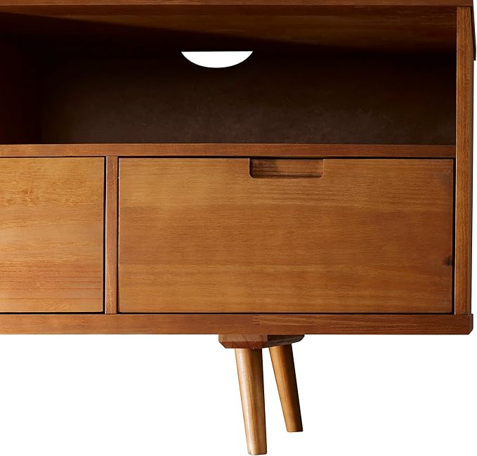 Walker Edison 3-Drawer Mid Century Modern Wood TV Stand for TV's up to 65" Flat Screen Cabinet Door Living Room Storage Entertainment Center, 58 Inch, Caramel - LeafyLoom