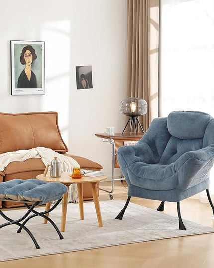 Cozy Lazy Chair and Ottoman, Large Contemporary Accent Lounge Chair Set, Leisure Upholstered Reading Armchair for Bedroom, Living Room, Dorm Rooms, Office - LeafyLoom