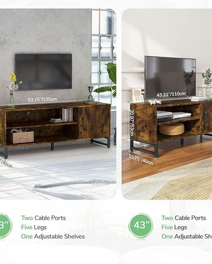 Novilla Media Console, TV Stand for TV's up to 58" Flat Screen Living Room Storage Cabinet Doors and Shelves Entertainment Center, 53 Inches, Brown - LeafyLoom