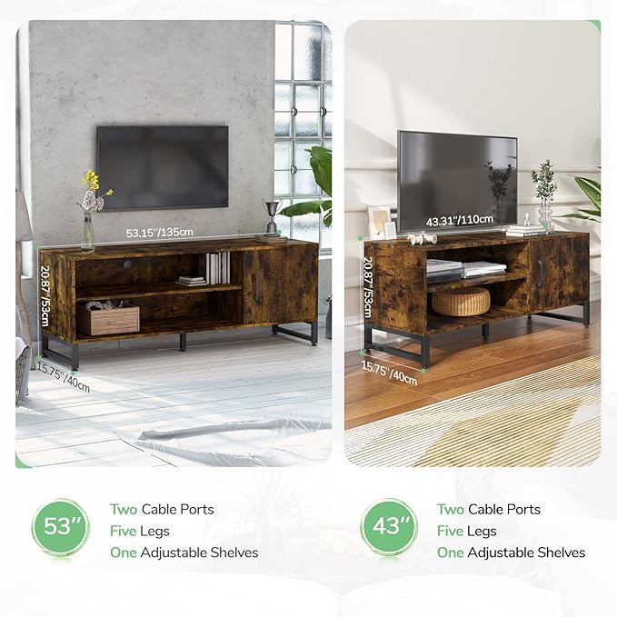 Novilla Media Console, TV Stand for TV's up to 58" Flat Screen Living Room Storage Cabinet Doors and Shelves Entertainment Center, 53 Inches, Brown - LeafyLoom