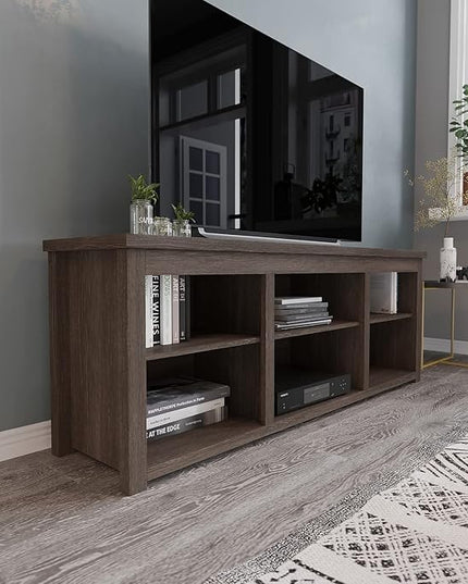 Flash Furniture Kilead TV Stand for up to 80" TVs - Modern Espresso Finish - 65" Engineered Wood Framed Media Console - 6 Open Storage Compartments - LeafyLoom