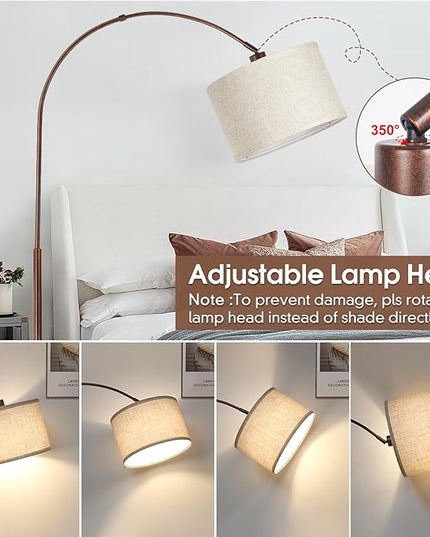 Dimmable Arc Floor Lamps for Living Room, Mid Century Floor Lamp, Antique Bronze Standing Lamp with Adjustable Hanging Shade, Tall Pole Lamp Reading Light for Bedroom, Over Couch, 9W LED Bulb Included - LeafyLoom