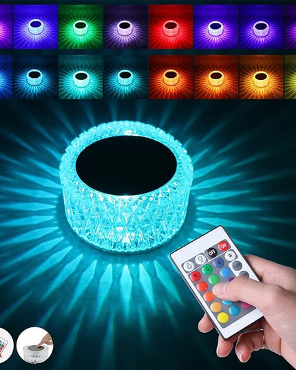RGB Night Light Touch Desk Lamp, USB Rechargeable Crystal for Bedroom Living Room Office Home Decor, Cute Decorative Table Lamps, Remote Control Colorful Mini Lights, (Red, Green, Blue) - LeafyLoom