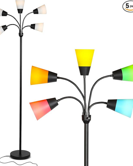 Brightech Medusa Modern LED Floor Lamp – Multi Head Floor Lamp for Living Rooms & Offices – Tall Lamp with Interchangeable Shade, Standing Lamp with 5 LED Bulbs for Hobbies - Black - LeafyLoom
