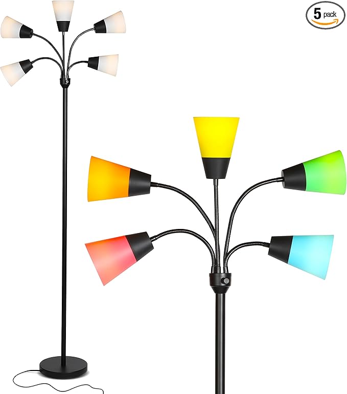 Brightech Medusa Modern LED Floor Lamp – Multi Head Floor Lamp for Living Rooms & Offices – Tall Lamp with Interchangeable Shade, Standing Lamp with 5 LED Bulbs for Hobbies - Black - LeafyLoom
