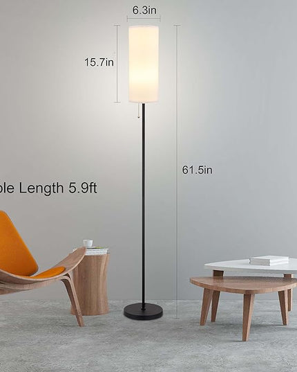 Floor Lamp for Living Room, Modern Standing Lamps with Lampshade, Minimalist Tall Lamp with Chain Switch for Living Room, Bedroom, Kids Room, Office,Standing Lamp LED Bulb Included (White Shade) - LeafyLoom