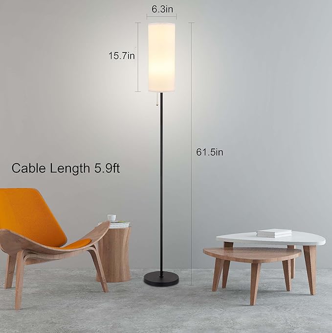 Floor Lamp for Living Room, Modern Standing Lamps with Lampshade, Minimalist Tall Lamp with Chain Switch for Living Room, Bedroom, Kids Room, Office,Standing Lamp LED Bulb Included (White Shade) - LeafyLoom