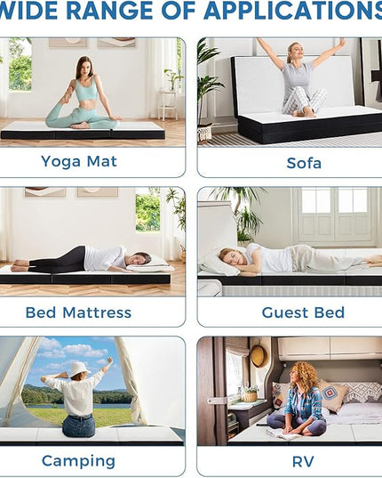 OLIXIS Tri-fold Memory Foam Mattress - 4 Inch Twin Size Portable Floor Bed, Foldable Mat for Kids and Adults, Collapsible and Washable Cover with CertiPUR-US Certified, for Travel & Camping & Yoga - LeafyLoom